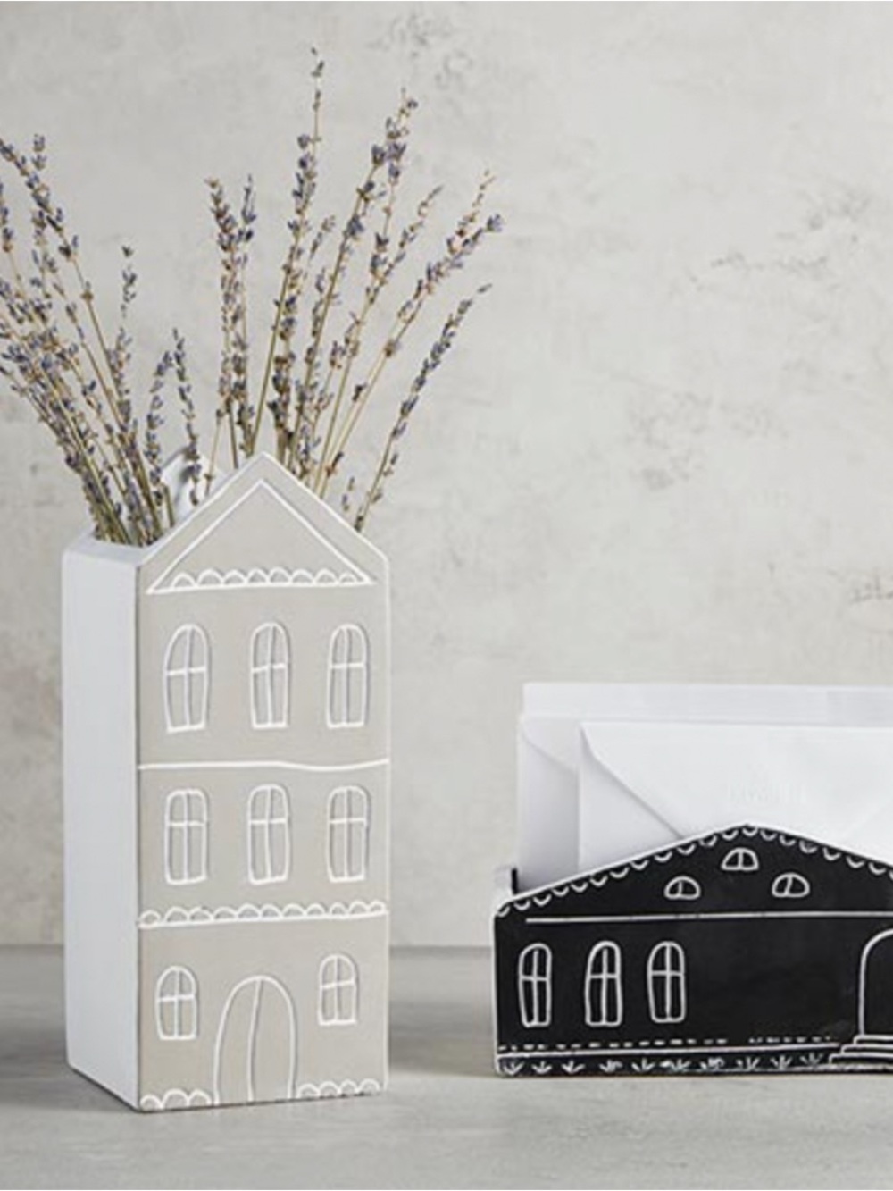 Tall Stoneware House - planter, vase, shelf decor